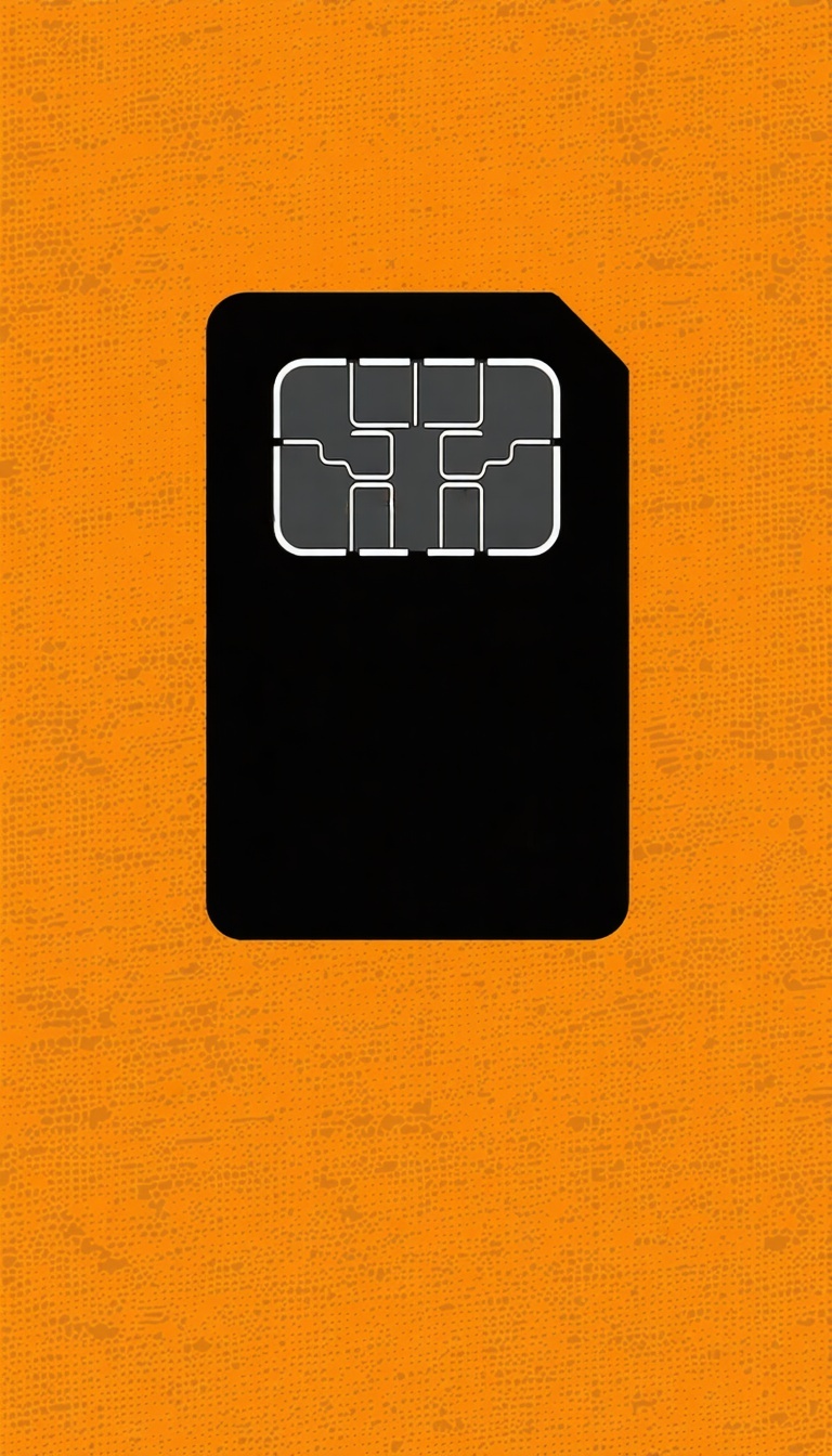 an animated 2d image of a black SIM card on an orange back ground-1